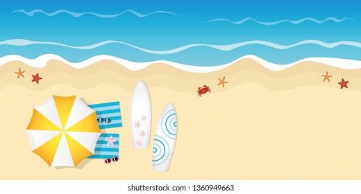 two surfboards and sunglasses on the beach summer holiday design with copy space vector illustration EPS10