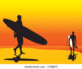 Two surfer silhouette vectors that can be resized to any size.