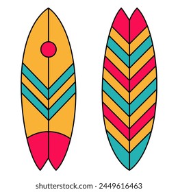 Two surfing boards colorful icon isolated on white