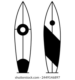 Icono de línea de dos tablas de surf aisladas en blanco