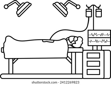 Two surgeons performing operation in hospital operating room Concept Vector outline Design, Medical and Healthcare Scene Symbol, Disease Diagnostics Sign, Doctor Patient Characters Stock Illustration