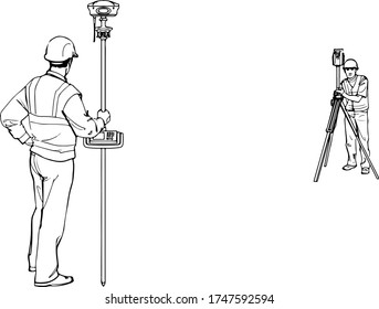 two surveyors are standing and inspecting the site