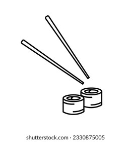 Two Sushi Roll And Chopstick Outline Vector Icon Illustration