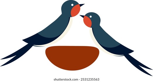 Two swallows in the nest. Vector illustration with transparent background.