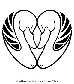 Two swan facing each other, smiling and depicting the shape of love.