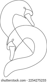 Two swans in continuous line drawing style. Black linear drawing on a white background. Vector illustration