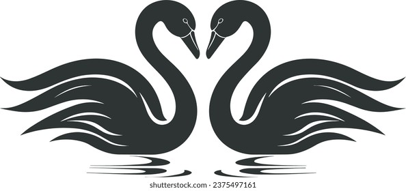 two swans formed love shape vector illustration for logos, tattoos, stickers