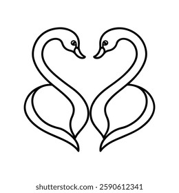 two swans head forming a heart line art