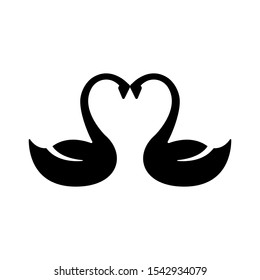 Two swans heart shape necks glyph icon, love bird illustration isolated vector sign symbol