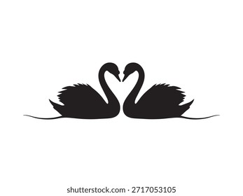 Dois cisnes forma coração forma silhueta vetor plana ilustração design.