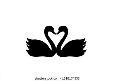 Two swans with heart silhouette icon. Clipart image isolated on white background