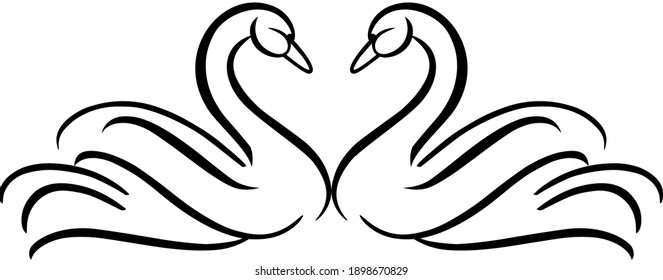 Two swans looking at each other while forming a heart