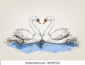 Two swans on lake love symbol