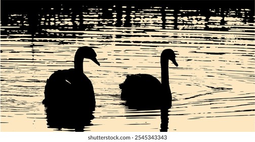 Dois cisnes na água com efeito duotônico preto e bege quente