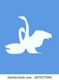 Two swans on the water. Vector silhouette of birds