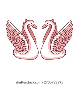 Dos cisnes sobre un fondo blanco, uno frente al otro, desde un corazón. Elemento para el día de San Valentín.