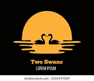 Two Swans Silhouettes in Sunlight. Animals, nature and wildlife concept vector art