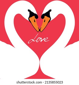 Two Swans together in love forming a heart shape	
