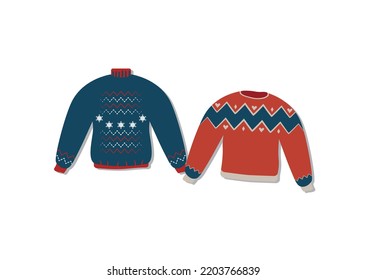 Two sweaters with christmas decoration in retro style vector illustration