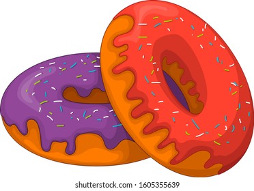 Two sweet donuts in colored glaze