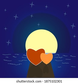 Two sweet heart sign with full moon background.