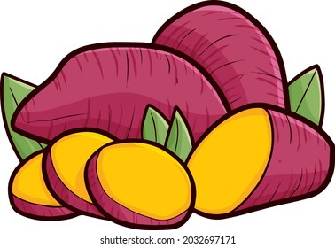 Two sweet potatoes with cutted slices around