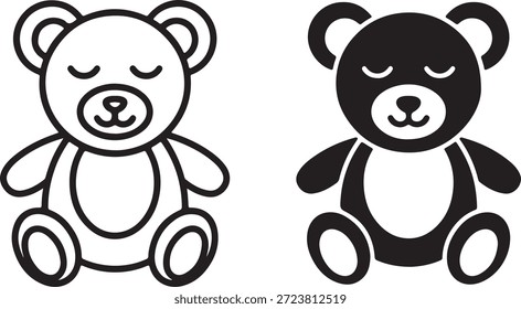 Dos dulces ositos de peluche, uno negro sólido y otro contorno blanco, se representan sentados con los ojos cerrados, transmitiendo un sentimiento pacífico.