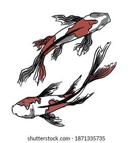 Dos peces nadadores con puntos rojos y grises pálidos