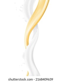 Two swirling waves in a spiral with drops. Vector illustration. Can be use for your design. Great for imaging milk, cream, oil and other liquids. EPS10.	