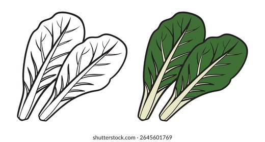 Duas folhas de cartão suíço Desenho de linha e versão colorida