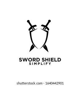 two sword and shield logo icon design vector