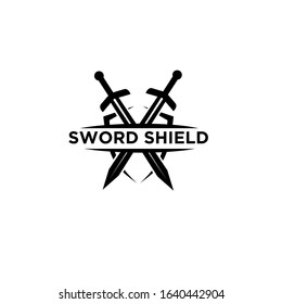 two sword and shield logo icon design vector