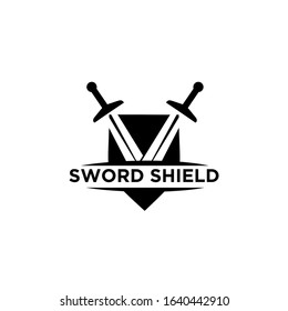 two sword and shield logo icon design vector