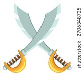 Two swords are crossed in the air, one of which is yellow