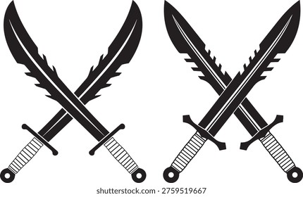 Two swords crossed, danger symbol, medieval weapon, pirate armament