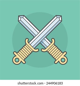 two swords crossed isolated on a background, flat vector illustration