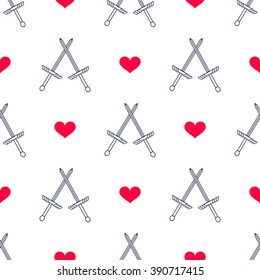 Two swords and hearts seamless background. Eps10
