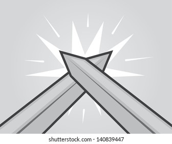 Two swords hitting with gray background 