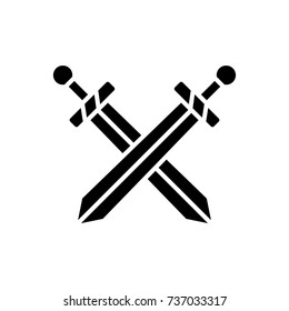 two swords icon, vector illustration, black sign on isolated background