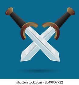 Two swords on a blue bg vector eps 10 illustration