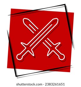 two swords red banner in a frame. Vector illustration.