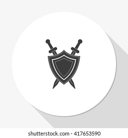 Two swords and shield. Flat web icon.