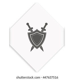 Two swords and shield. Flat web icon.