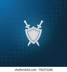 Two swords and shield. Flat web icon.