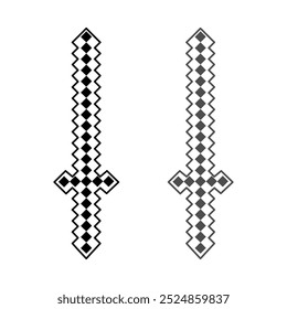 Dos espadas con Formas cuadradas, hechas en estilo de píxel, icono.