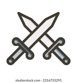 Two Swords Thick Line Filled Colors For Personal And Commercial Use.
