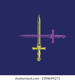 two swords in yellow and pink