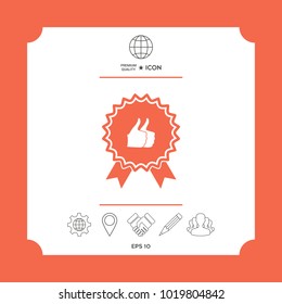 Two symbols Thumb Up Gesture - label with ribbons. Thumb up icon - the highest score, the best choice, the highest rating