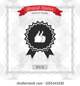 Two symbols Thumb Up Gesture - label with ribbons. Thumb up icon - the highest score, the best choice, the highest rating