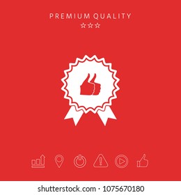 Two symbols Thumb Up Gesture - label with ribbons. Thumb up icon - the highest score, the best choice, the highest rating
